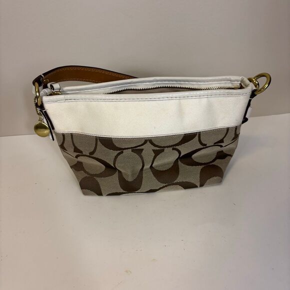 Coach Brown Monogram with White Leather Small Shoulder Purse 11688 - Picture 2 of 8